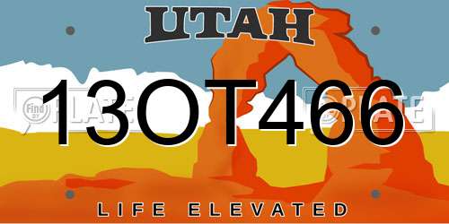 13OT466 Utah License Plate