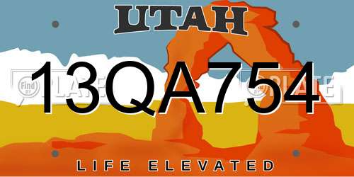 13QA754 Utah License Plate