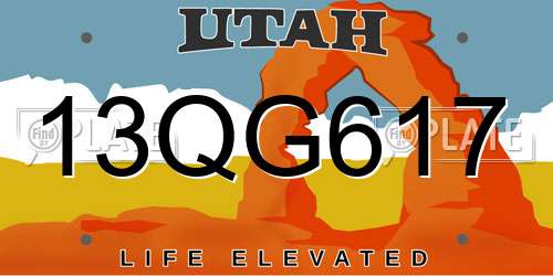13QG617 Utah License Plate