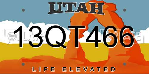 13QT466 Utah License Plate