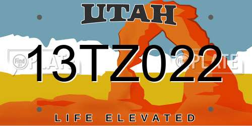13TZ022 Utah License Plate