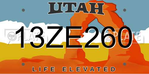 13ZE260 Utah License Plate