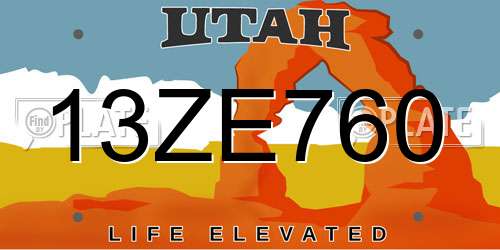13ZE760 Utah License Plate
