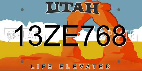 13ZE768 Utah License Plate