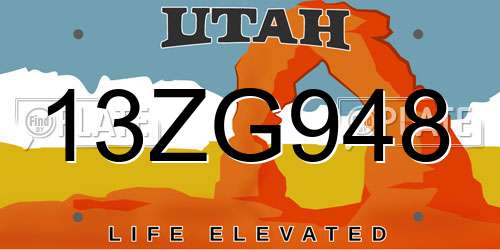 13ZG948 Utah License Plate
