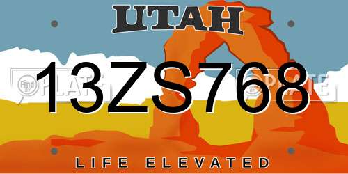 13ZS768 Utah License Plate