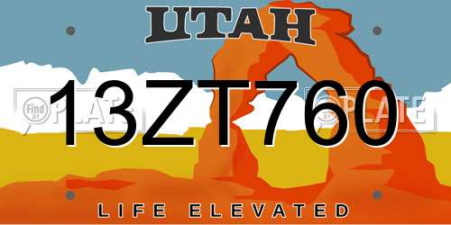 13ZT760 Utah License Plate