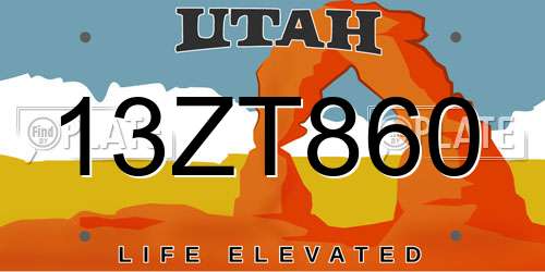 13ZT860 Utah License Plate