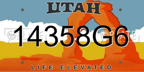 14358G6 Utah License Plate