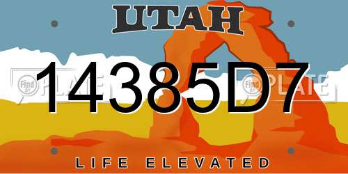14385D7 Utah License Plate
