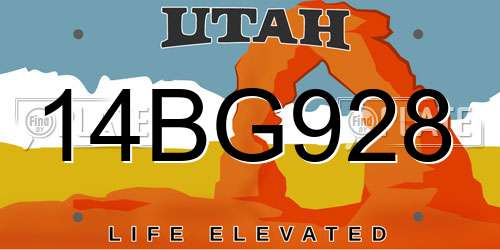14BG928 Utah License Plate
