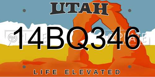 14BQ346 Utah License Plate