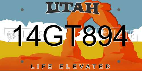 14GT894 Utah License Plate
