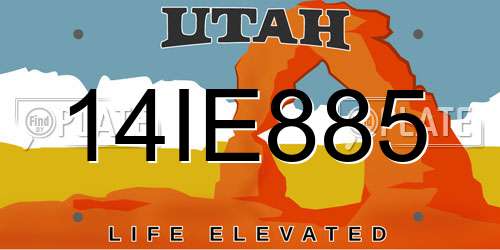 14IE885 Utah License Plate