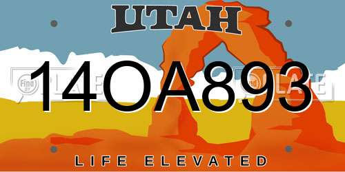 14OA893 Utah License Plate