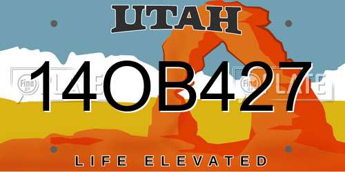 14OB427 Utah License Plate