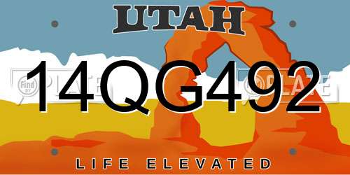 14QG492 Utah License Plate