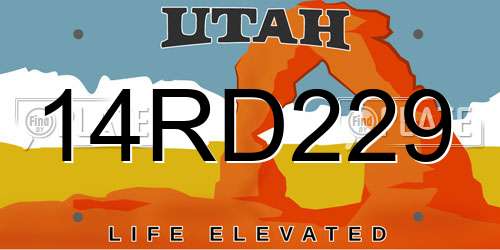 14RD229 Utah License Plate