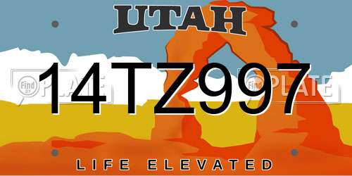 14TZ997 Utah License Plate