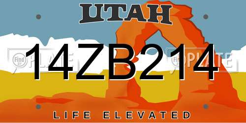 14ZB214 Utah License Plate