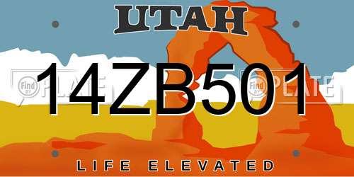 14ZB501 Utah License Plate