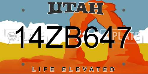 14ZB647 Utah License Plate