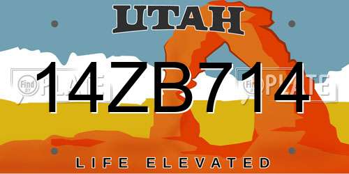 14ZB714 Utah License Plate