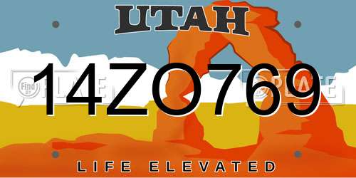 14ZO769 Utah License Plate