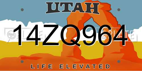 14ZQ964 Utah License Plate