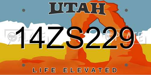 14ZS229 Utah License Plate