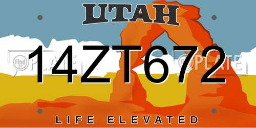 14ZT672 Utah License Plate