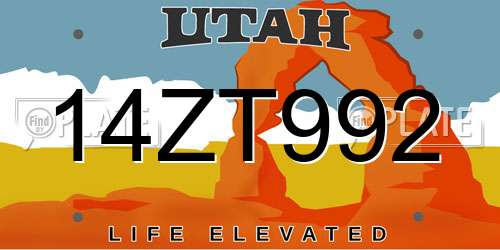 14ZT992 Utah License Plate