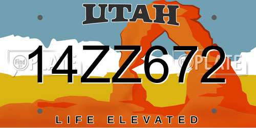 14ZZ672 Utah License Plate