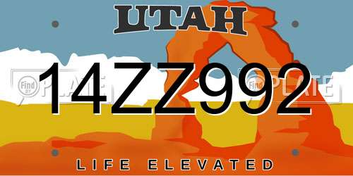 14ZZ992 Utah License Plate