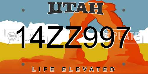 14ZZ997 Utah License Plate
