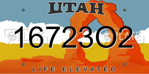 16723O2 Utah License Plate