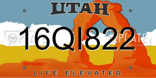 16QI822 Utah License Plate