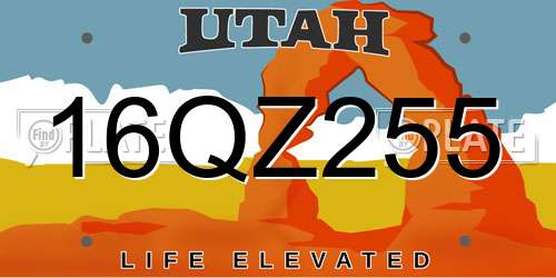 16QZ255 Utah License Plate