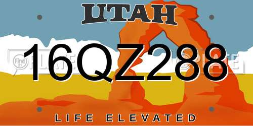 16QZ288 Utah License Plate