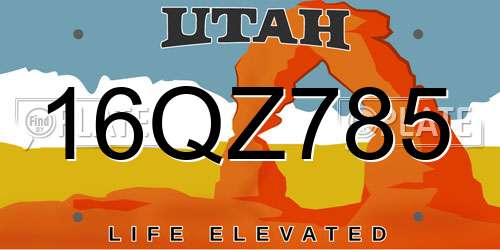 16QZ785 Utah License Plate