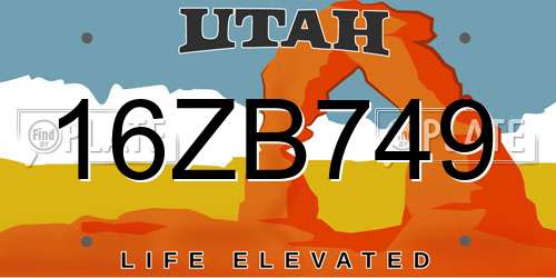 16ZB749 Utah License Plate