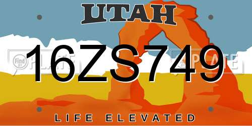 16ZS749 Utah License Plate