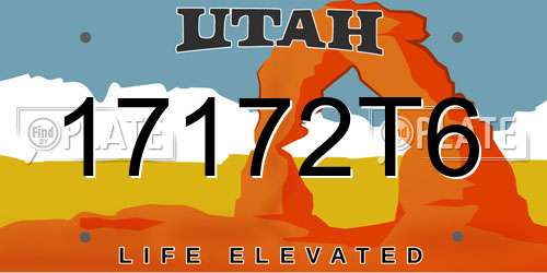 17172T6 Utah License Plate