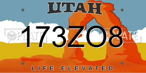 173ZO8 Utah License Plate