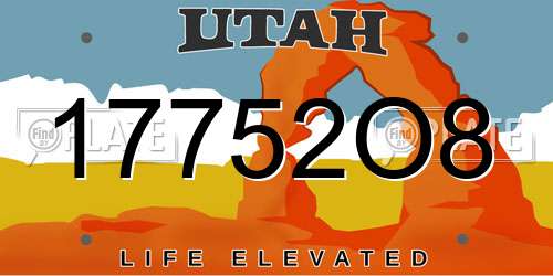 17752O8 Utah License Plate