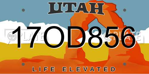 17OD856 Utah License Plate