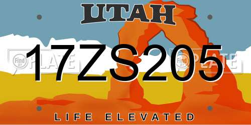 17ZS205 Utah License Plate