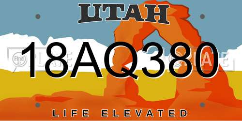 18AQ380 Utah License Plate