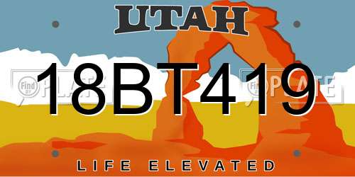 18BT419 Utah License Plate