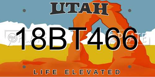 18BT466 Utah License Plate